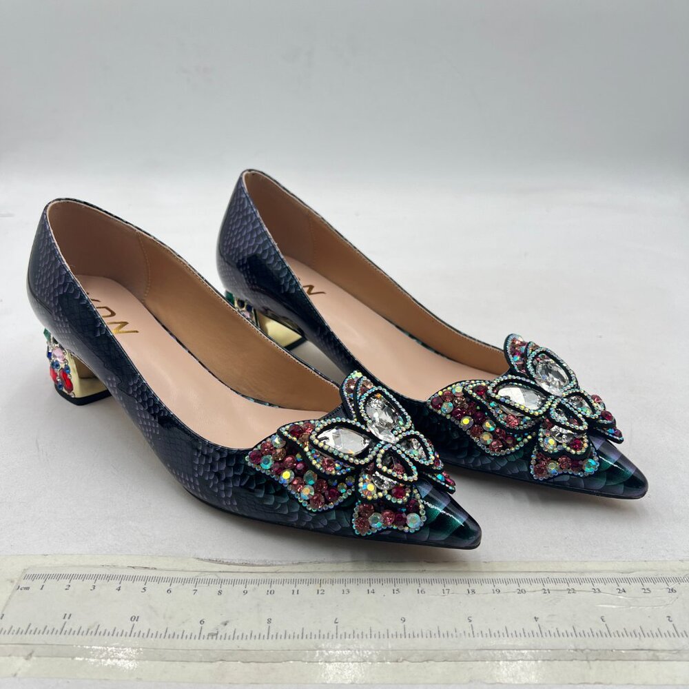 Ydn Snake Print Pointed Toe Bow Pumps Rhinestone … - image 4